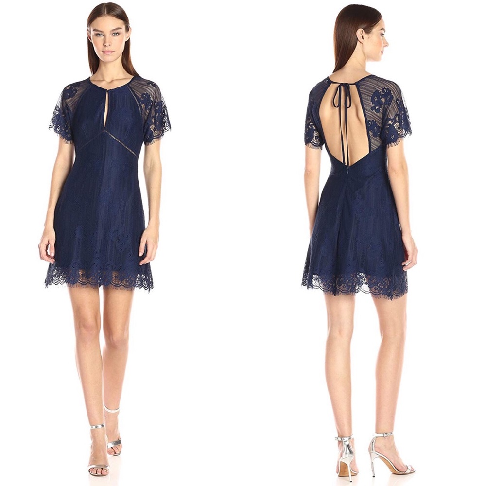 Blue dress ASTR the Label Shelley L Lace Mini Dress navy blue dress